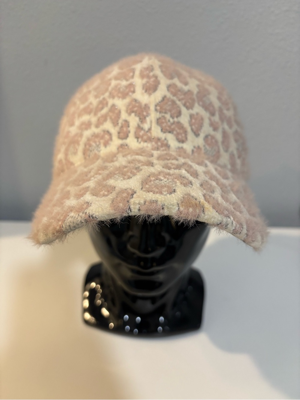 Plush Leopard-Print Women's Cap in Blush and Cream